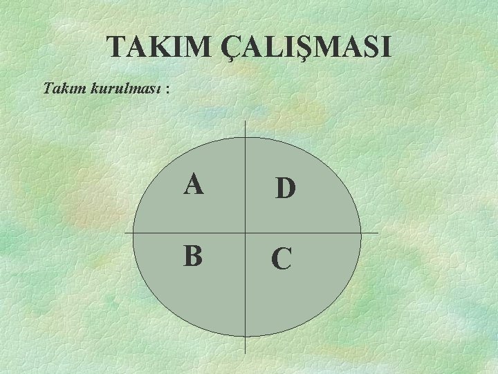 TAKIM ÇALIŞMASI Takım kurulması : A D B C 
