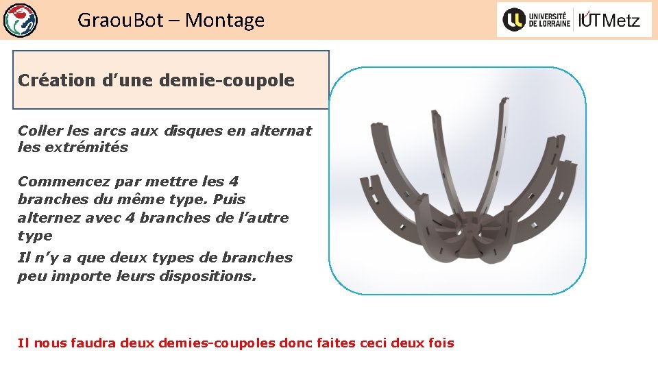 Graou. Bot – Montage Création d’une demie-coupole Coller les arcs aux disques en alternat