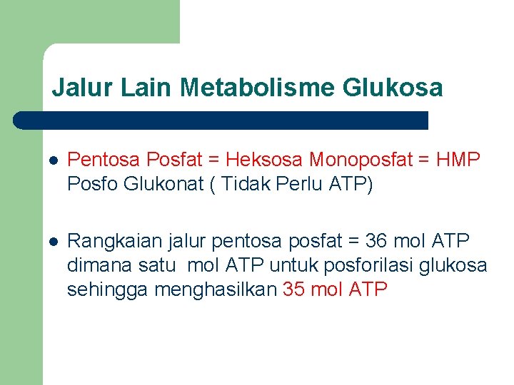 Jalur Lain Metabolisme Glukosa l Pentosa Posfat = Heksosa Monoposfat = HMP Posfo Glukonat