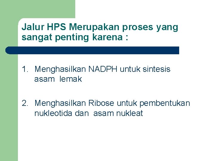 Jalur HPS Merupakan proses yang sangat penting karena : 1. Menghasilkan NADPH untuk sintesis