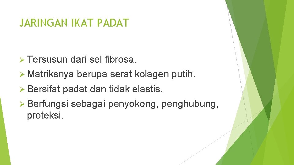 JARINGAN IKAT PADAT Ø Tersusun dari sel fibrosa. Ø Matriksnya Ø Bersifat berupa serat