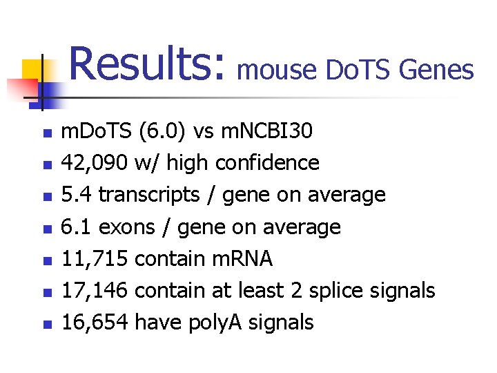 Results: mouse Do. TS Genes n n n n m. Do. TS (6. 0)