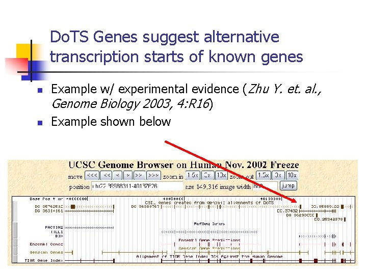 Do. TS Genes suggest alternative transcription starts of known genes n n Example w/