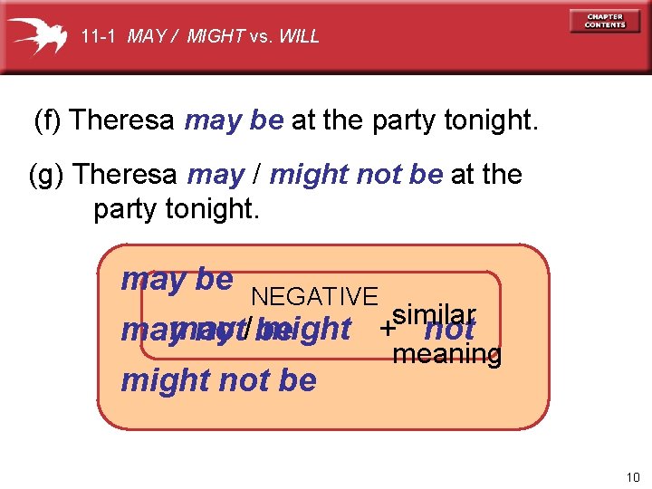 11 -1 MAY / MIGHT vs. WILL (f) Theresa may be at the party