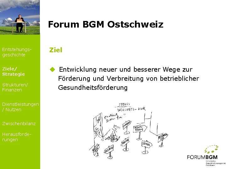 Forum BGM Ostschweiz Entstehungsgeschichte Ziele/ Strategie u Entwicklung neuer und besserer Wege zur Förderung