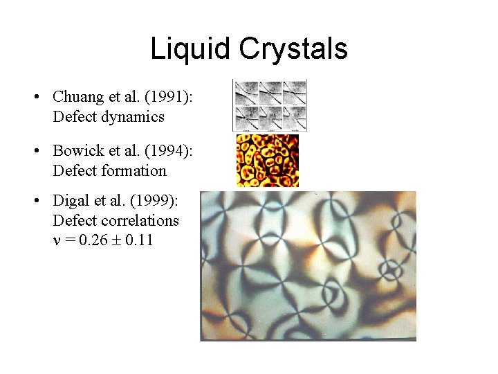 Liquid Crystals • Chuang et al. (1991): Defect dynamics • Bowick et al. (1994):