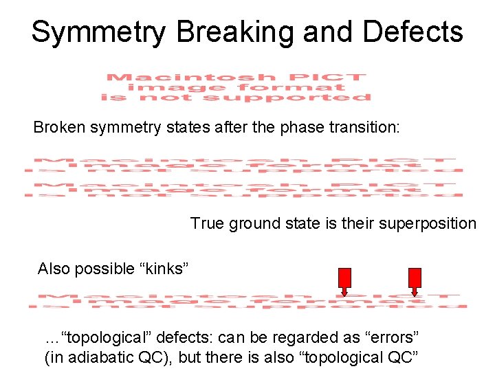 Symmetry Breaking and Defects Broken symmetry states after the phase transition: True ground state