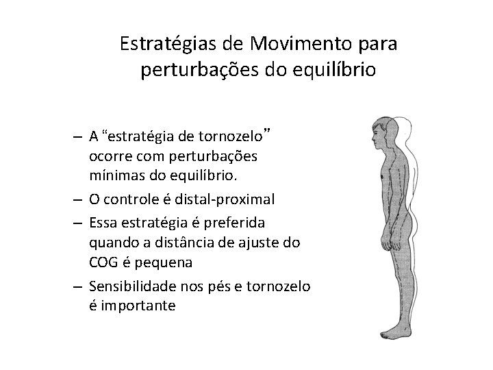 Estratégias de Movimento para perturbações do equilíbrio – A “estratégia de tornozelo” ocorre com