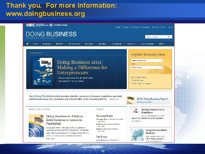 Thank you. For more information: www. doingbusiness. org 52 