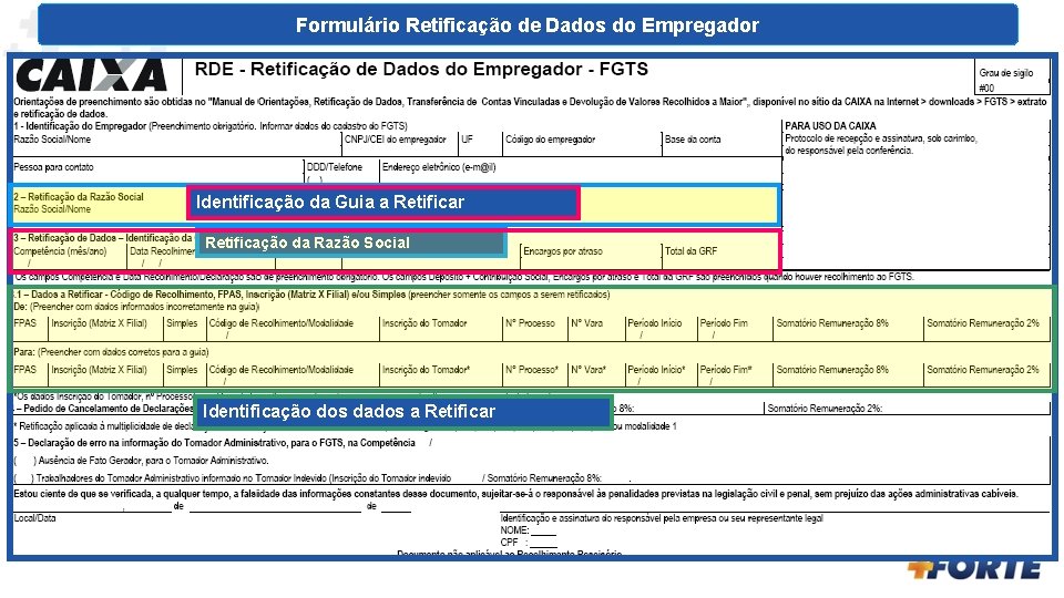 Formulário Retificação de Dados do Empregador Identificação da Guia a Retificar Retificação da Razão