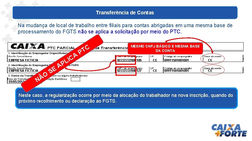 Transferência de Contas Na mudança de local de trabalho entre filiais para contas abrigadas