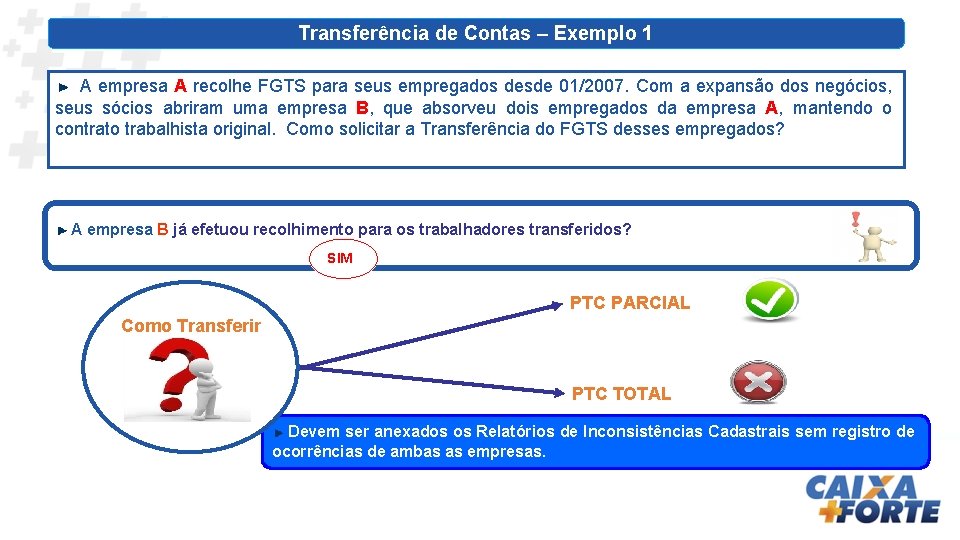 Transferência de Contas – Exemplo 1 A empresa A recolhe FGTS para seus empregados