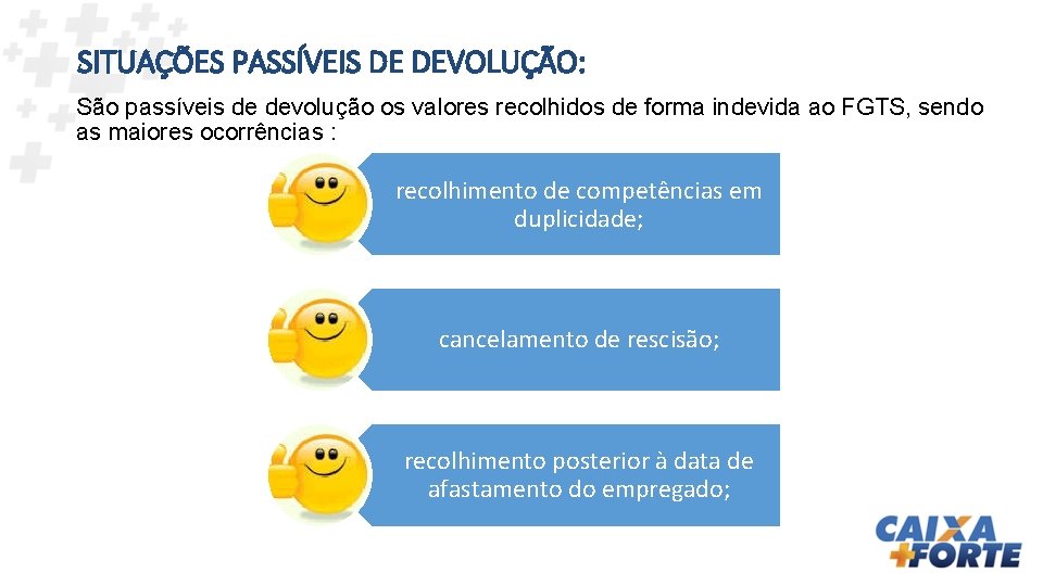 SITUAÇÕES PASSÍVEIS DE DEVOLUÇÃO: São passíveis de devolução os valores recolhidos de forma indevida