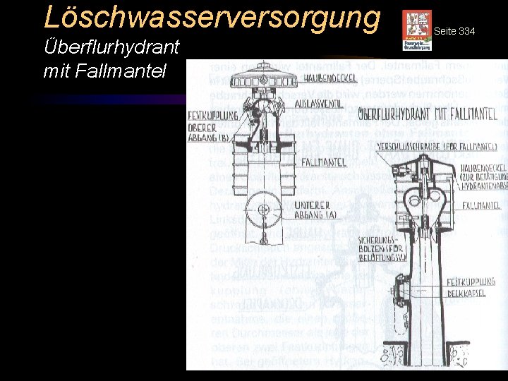 Löschwasserversorgung Überflurhydrant mit Fallmantel Seite 334 © BI Jörg Tillmann – Freiwillige Feuerwehr Unna