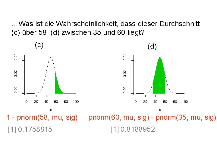 …Was ist die Wahrscheinlichkeit, dass dieser Durchschnitt (c) über 58 (d) zwischen 35 und