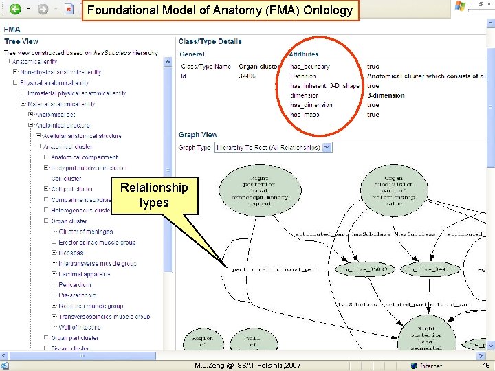 Foundational Model of Anatomy (FMA) Ontology Relationship types M. L. Zeng @ ISSAI, Helsinki,