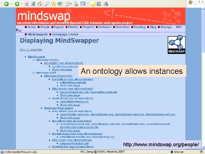 An ontology allows instances http: //www. mindswap. org/people/ M. L. Zeng @ ISSAI, Helsinki,