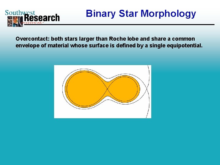 Binary Star Morphology Overcontact: both stars larger than Roche lobe and share a common