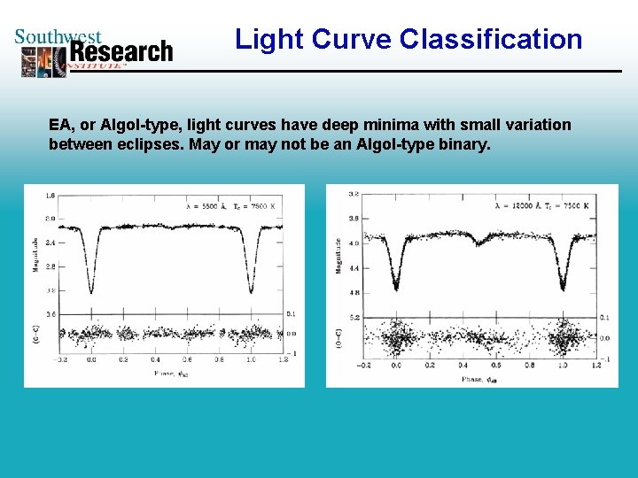 Light Curve Classification EA, or Algol-type, light curves have deep minima with small variation