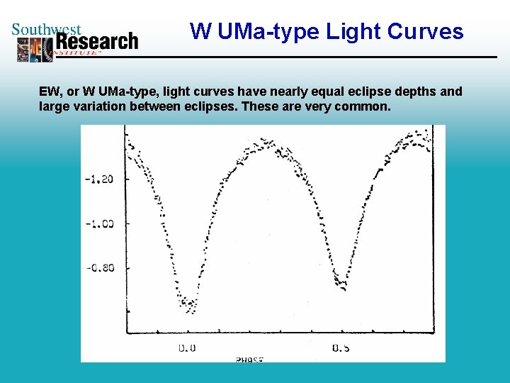 W UMa-type Light Curves EW, or W UMa-type, light curves have nearly equal eclipse