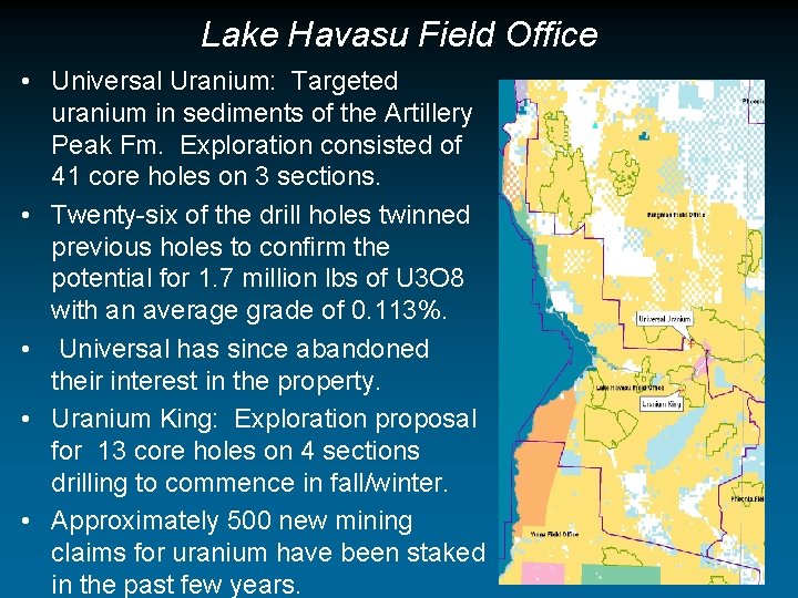 Lake Havasu Field Office • Universal Uranium: Targeted uranium in sediments of the Artillery