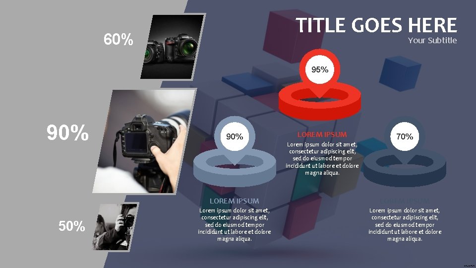 TITLE GOES HERE Your Subtitle 60% 95% 90% 50% 90% LOREM IPSUM Lorem ipsum
