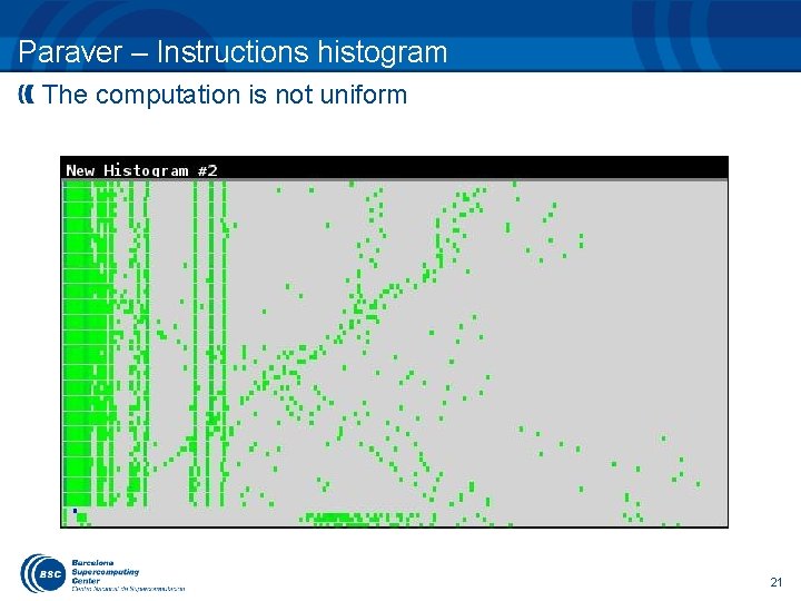 Paraver – Instructions histogram The computation is not uniform 21 