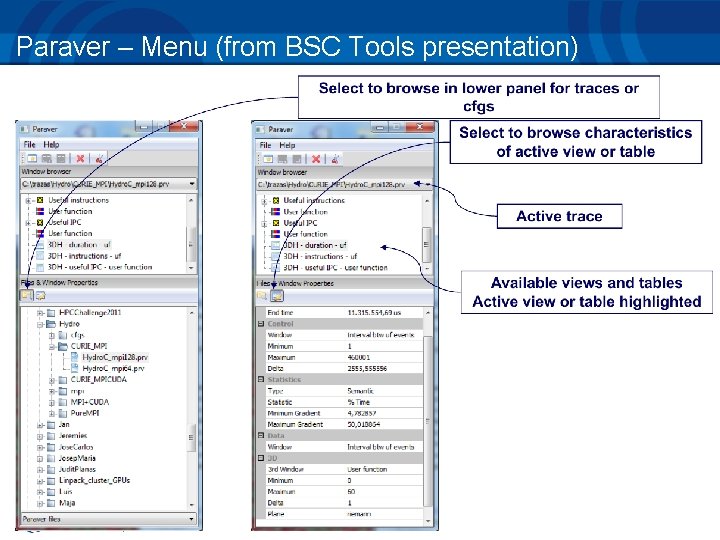 Paraver – Menu (from BSC Tools presentation) 8 
