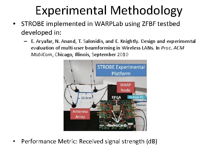 Experimental Methodology • STROBE implemented in WARPLab using ZFBF testbed developed in: – E.