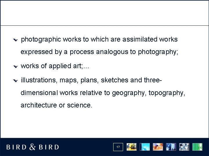 photographic works to which are assimilated works expressed by a process analogous to photography;