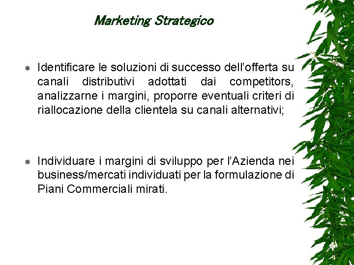 Marketing Strategico Identificare le soluzioni di successo dell’offerta su canali distributivi adottati dai competitors,
