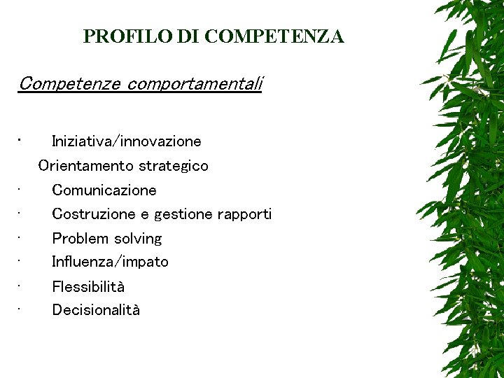 PROFILO DI COMPETENZA Competenze comportamentali · Iniziativa/innovazione Orientamento strategico · Comunicazione · Costruzione e