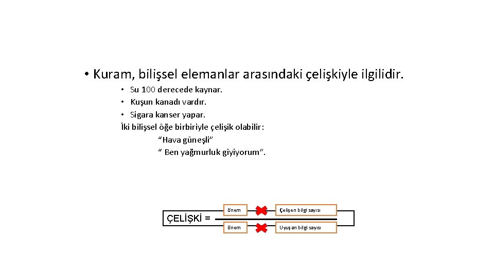 FESTINGER’IN BİLİŞSEL ÇELİŞKİ KURAMI • Kuram, bilişsel elemanlar arasındaki çelişkiyle ilgilidir. • Su 100