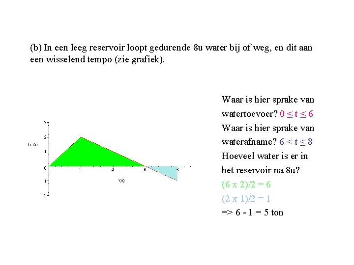 (b) In een leeg reservoir loopt gedurende 8 u water bij of weg, en