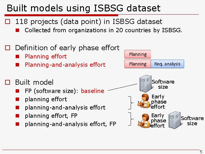 Built models using ISBSG dataset o 118 projects (data point) in ISBSG dataset n
