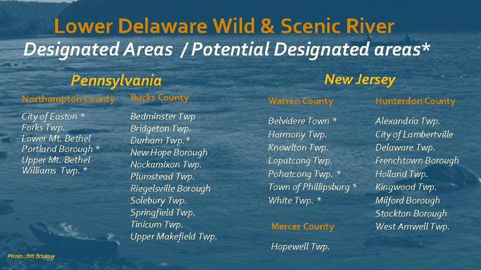 Lower Delaware Wild & Scenic River Designated Areas / Potential Designated areas* Pennsylvania New