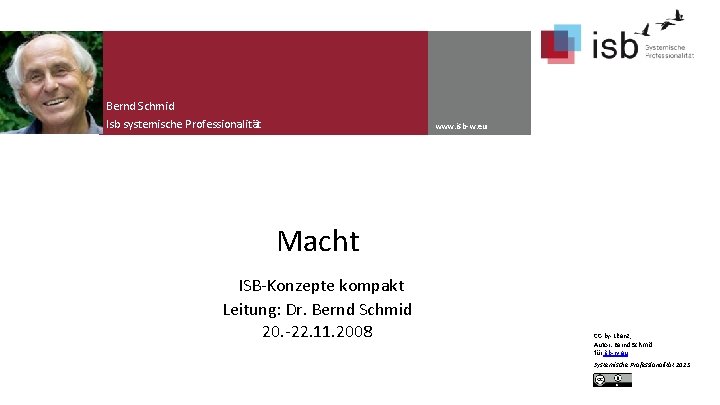 Bernd Schmid Isb systemische Professionalität www. isb-w. eu Macht ISB-Konzepte kompakt Leitung: Dr. Bernd