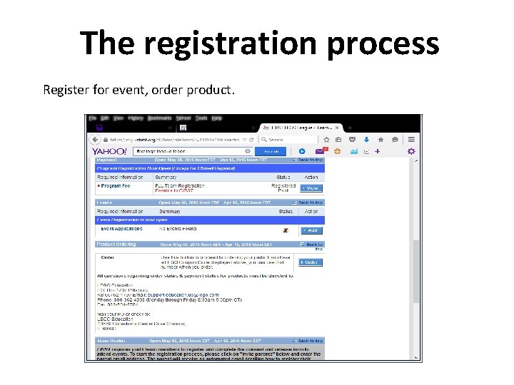The registration process Register for event, order product. 