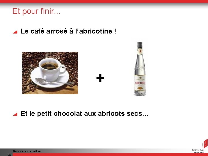 Et pour finir… Le café arrosé à l’abricotine ! + Et le petit chocolat