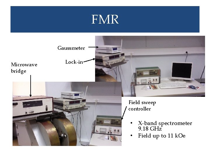 FMR Gaussmeter Microwave bridge Lock-in Field sweep controller • X-band spectrometer 9. 18 GHz