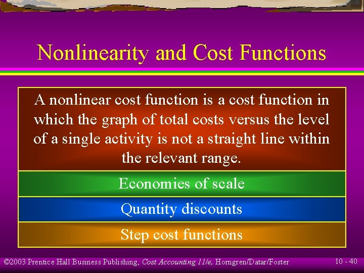 Nonlinearity and Cost Functions A nonlinear cost function is a cost function in which