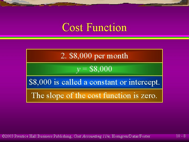 Cost Function 2. $8, 000 per month y = $8, 000 is called a