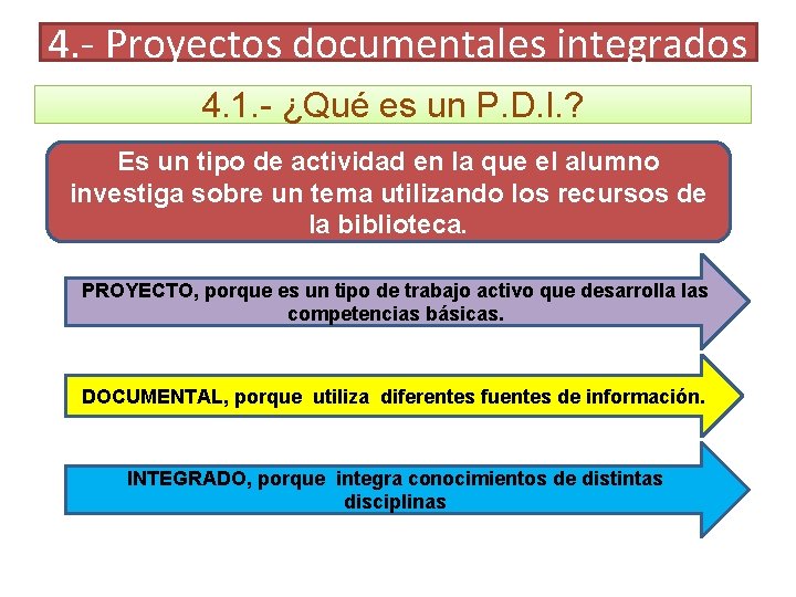 4. - Proyectos documentales integrados 4. 1. - ¿Qué es un P. D. I.