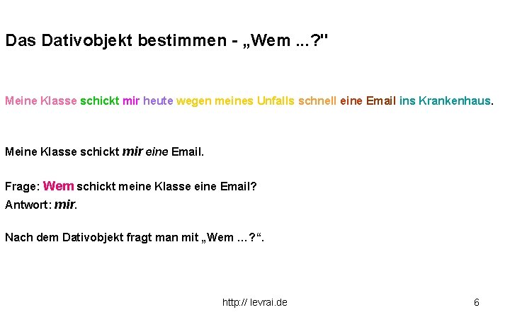 Das Dativobjekt bestimmen - „Wem. . . ? " Meine Klasse schickt mir heute