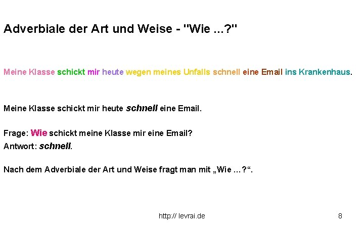 Adverbiale der Art und Weise - "Wie. . . ? " Meine Klasse schickt