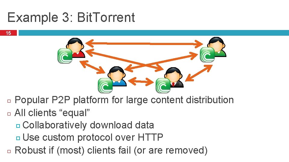 Example 3: Bit. Torrent 15 Popular P 2 P platform for large content distribution