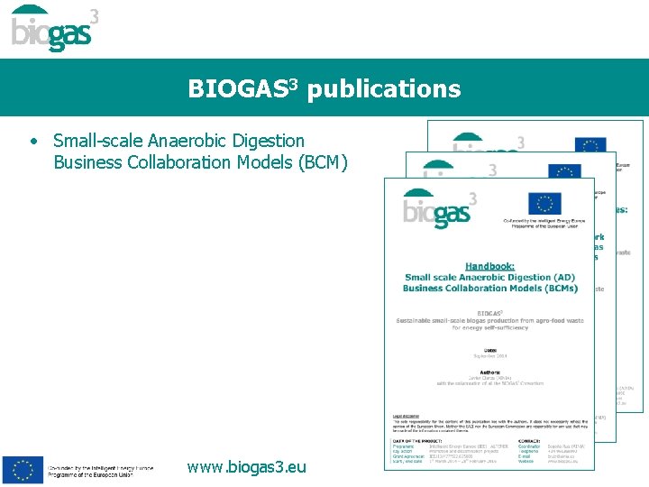 BIOGAS 3 publications • Small-scale Anaerobic Digestion Business Collaboration Models (BCM) www. biogas 3.