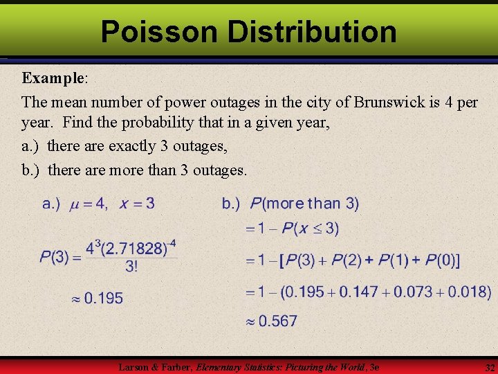 Poisson Distribution Example: The mean number of power outages in the city of Brunswick