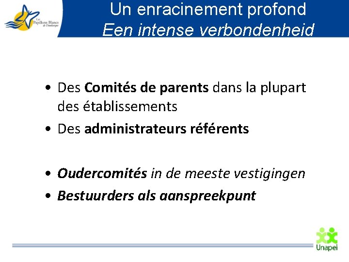 Un enracinement profond Een intense verbondenheid • Des Comités de parents dans la plupart