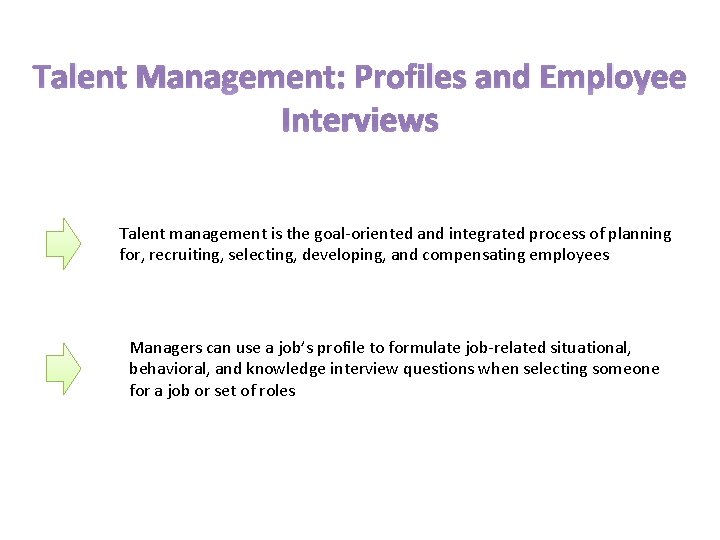 Talent Management: Profiles and Employee Interviews Talent management is the goal-oriented and integrated process